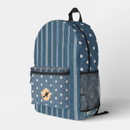 Vintage Denimprint Plaid Bloemstukwerk Bedrukte Rugzak