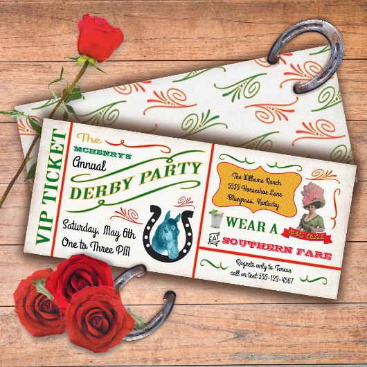 Vintage Derby Horse Racing Party Ticket Kaart