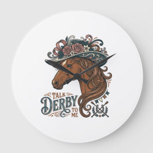 Vintage Derby Paard Bloemen Hoed Shirt Ontwerp_1 Grote Klok