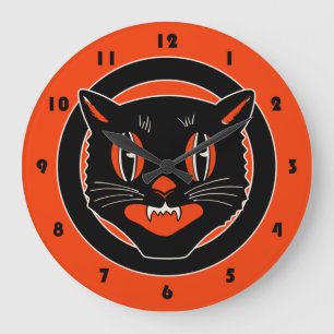 Vintage Design Bllack Cat Halloween Clock Grote Klok