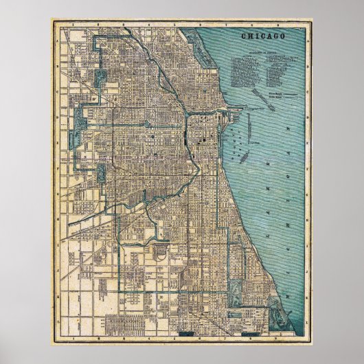 Vintage Detailed Chicago Map Poster 1893 (Voorkant)