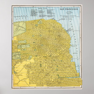 Vintage Detailed Golden San Francisco Map 1888 Poster