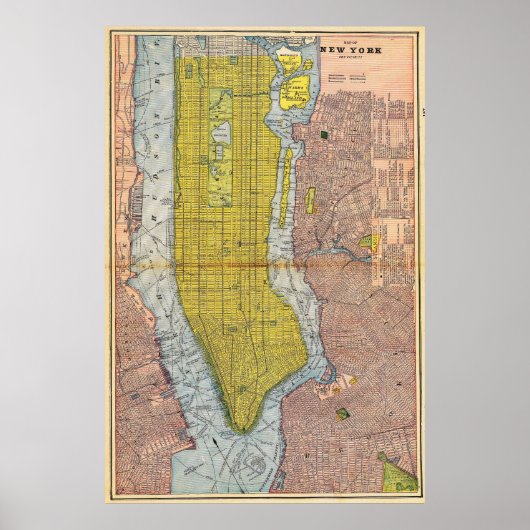 Vintage Detailed New York Map Poster 1892 (Voorkant)
