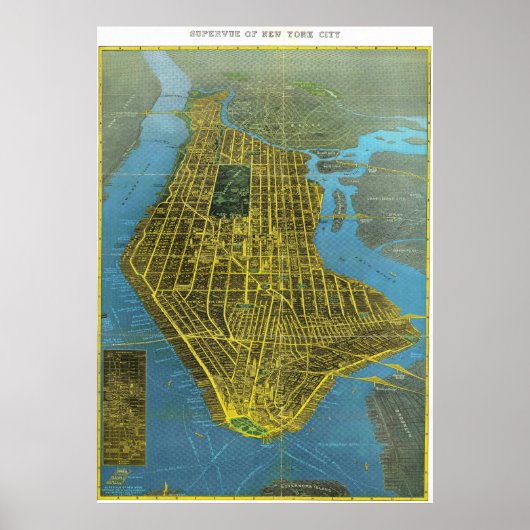 Vintage Detailed New York Map Poster 1934 (Voorkant)