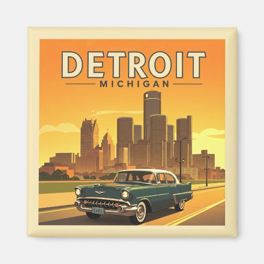 Vintage Detroit Michigan Magneet (Voorkant)