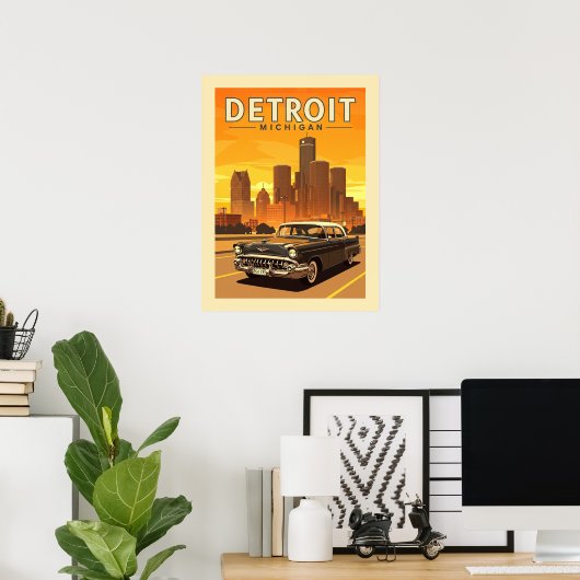 Vintage Detroit Michigan Poster (Thuiskantoor)