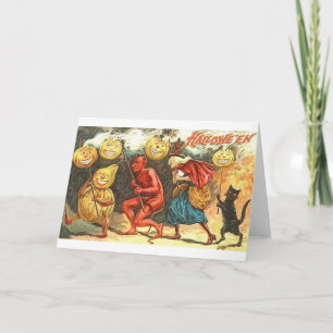 Vintage Devil en heks Halloween Parade Card Kaart