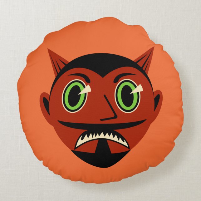 Vintage Devil Rond Kussen (Achterkant)