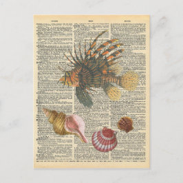 Vintage Dictionary Art Lion Fish and Beach Shells Briefkaart