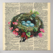 Vintage Dictionary Bird's Nest Poster (Voorkant)