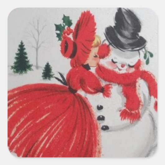 Vintage die een Snowman kust Vierkante Sticker (Voorkant)