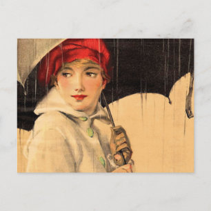 Vintage die in de Regen lopen Briefkaart