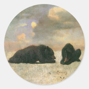 Vintage Dieren, Grizzlyberen door Albert Bierstadt Ronde Sticker