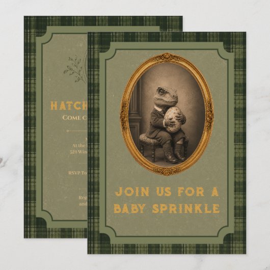 Vintage Dinosaur Baby Sprinkle Kaart (Voorkant / Achterkant)