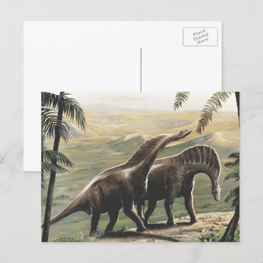Vintage dinosauriërs, Amargasaurus met palmbomen Briefkaart (Voorkant / Achterkant)