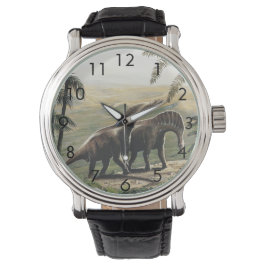 Vintage dinosauriërs, Amargasaurus met palmbomen Horloge