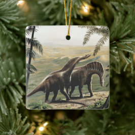 Vintage dinosauriërs, Amargasaurus met palmbomen Keramisch Ornament