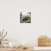 Vintage dinosauriërs, Amargasaurus met palmbomen Poster (Keuken)