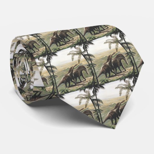 Vintage dinosauriërs, Amargasaurus met palmbomen Stropdas (Opgerold)