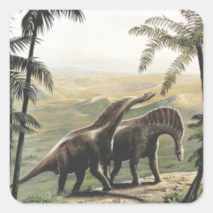 Vintage dinosauriërs, Amargasaurus met palmbomen Vierkante Sticker