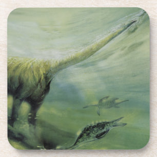Vintage dinosauriërs, Brachiosaurus zwemt in oceaa Drankjes Onderzetter
