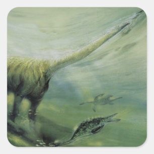 Vintage dinosauriërs, Brachiosaurus zwemt in oceaa Vierkante Sticker