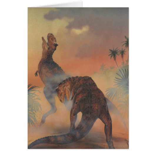 Vintage dinosauriërs, Carnotaurus brult in Jungle (Voorkant)