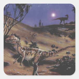 Vintage Dinosauriërs, Dilophosaurus op een Sterren Vierkante Sticker