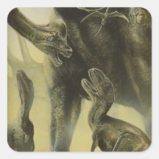 Vintage dinosauriërs, Torvosaurus en Brachiosaurus Vierkante Sticker (Voorkant)