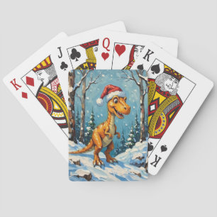 Vintage dinosaurus met kerstmuts kersttafereel pokerkaarten