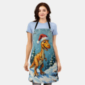 Vintage dinosaurus met kerstmuts kersttafereel schort (Gedragen)