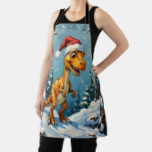 Vintage dinosaurus met kerstmuts kersttafereel schort (Insitu)