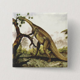 Vintage Dinosaurus, Plateosaurus Grazing op bomen Vierkante Button 5,1 Cm