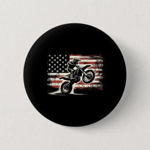 Vintage Dirt Bike Amerikaanse Vlag Motocross Biker Ronde Button 5,7 Cm