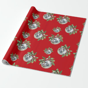 Vintage Disco Bal Kerstcadeau Rood Cadeaupapier