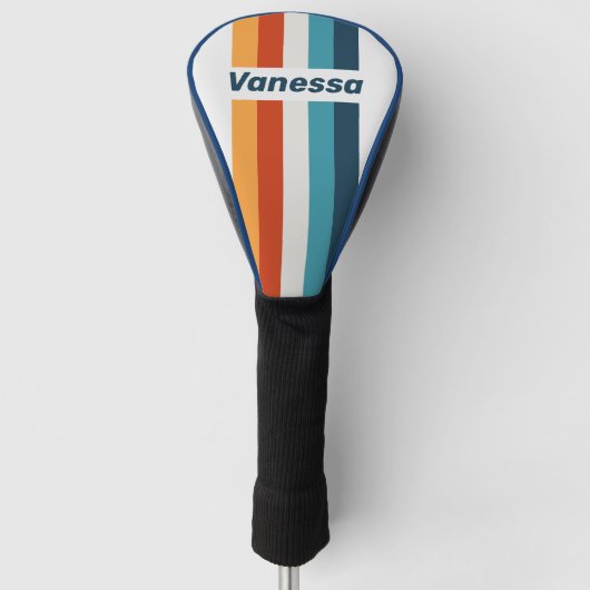 Vintage Distel Speld Gestreept met Naam Golfheadcover (Voorkant)