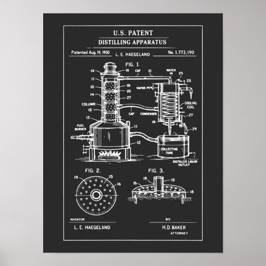 Vintage Distillation Patent Blueprint Poster (Voorkant)