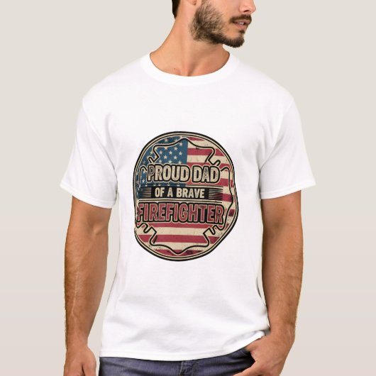 Vintage Distressed American Flag Firefighter Dad  T-shirt (Voorkant)