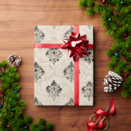 Vintage Distressed Black Damask Beige Background Cadeaupapier