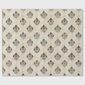 Vintage Distressed Black Damask Beige Background Cadeaupapier (Vlak)