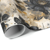 Vintage Distressed Black Flowers Beige Background Cadeaupapier (Rol Hoek)