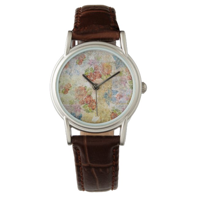 Vintage Distressed Flower Pattern Horloge (Voorkant)