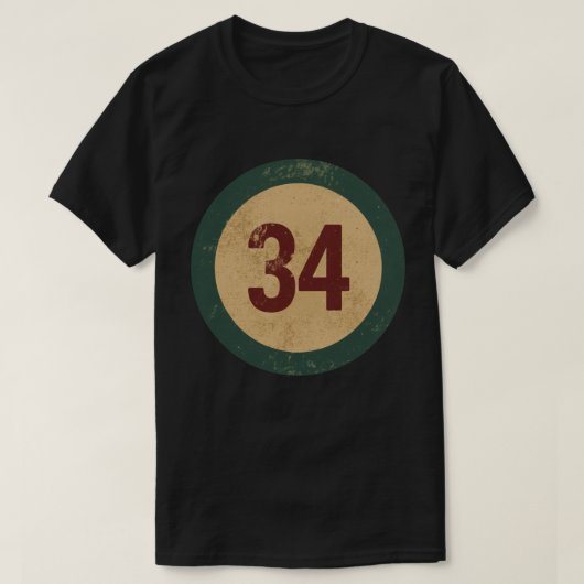 Vintage Distressed Number 34 T-shirt (Design voorkant)