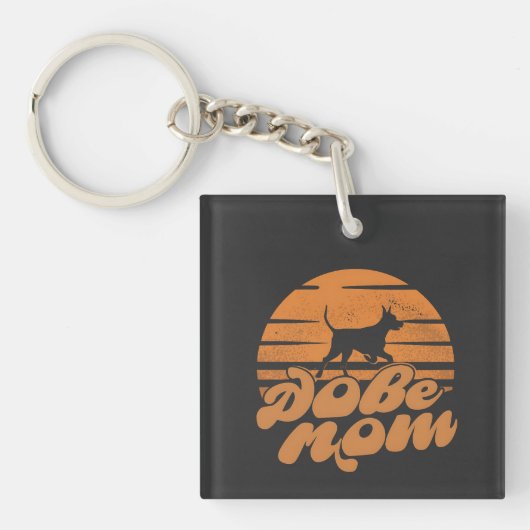 Vintage Dobe Moeder Zonsondergang Hond Kunst Sleutelhanger (voorkant)