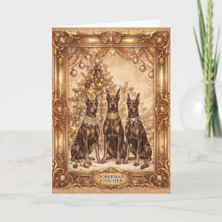 Vintage Doberman Pinscher Christmas Greeting Card Feestdagen Kaart
