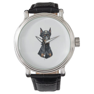 Vintage Dobermann politiehond portret zwart en wit Horloge