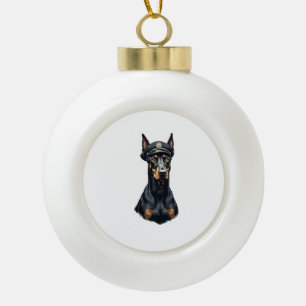 Vintage Dobermann politiehond portret zwart en wit Keramische Bal Ornament