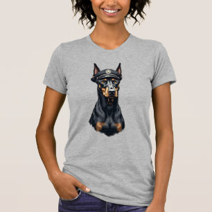 Vintage Dobermann politiehond portret zwart en wit T-shirt