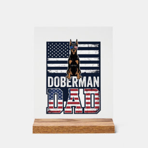 Vintage Dobermann Vader Patriottisch Hond Shirt On Acryl Bord