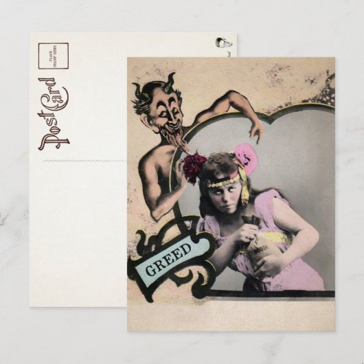 Vintage Dodly Sin Greed Briefkaart (Voorkant / Achterkant)